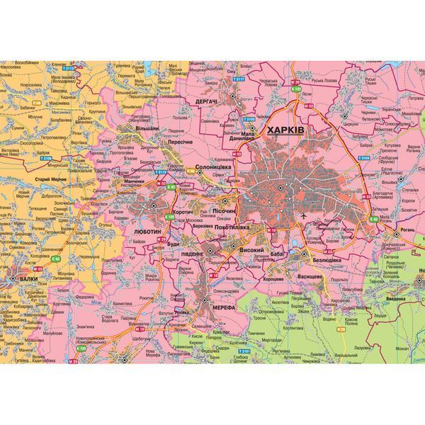 Карта Харківської області адміністративно-територіальний устрій 119х112 см М 1: 200 000 ламінований папір на планках, Інститут передових технологій IPT-196 фото