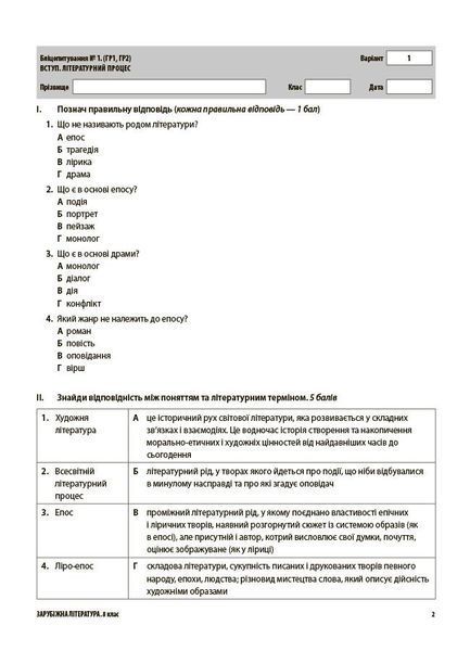 8 клас НУШ. Зарубіжна література. Усі діагностувальні роботи. (Коновалова М.В., Фефілова Г.Є.), Основа 9786170043603 фото