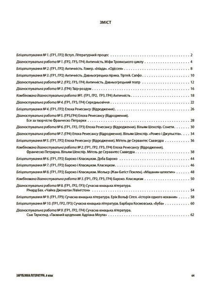 8 клас НУШ. Зарубіжна література. Усі діагностувальні роботи. (Коновалова М.В., Фефілова Г.Є.), Основа 9786170043603 фото