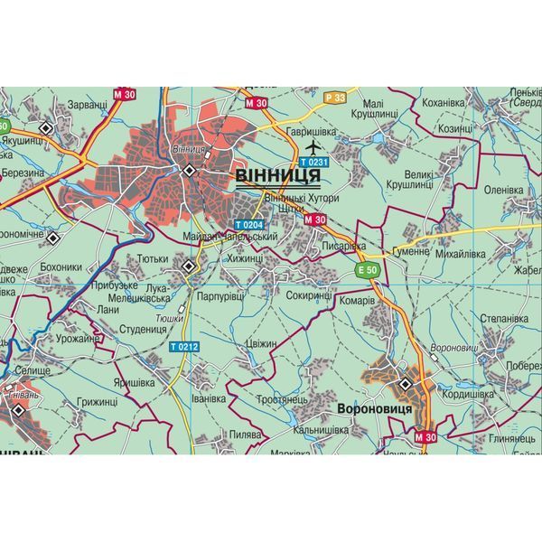 Карта Вінницької області адміністративно-територіальний устрій 125х112 см М 1: 200 000 ламінований папір, Інститут передових технологій IPT-191 фото