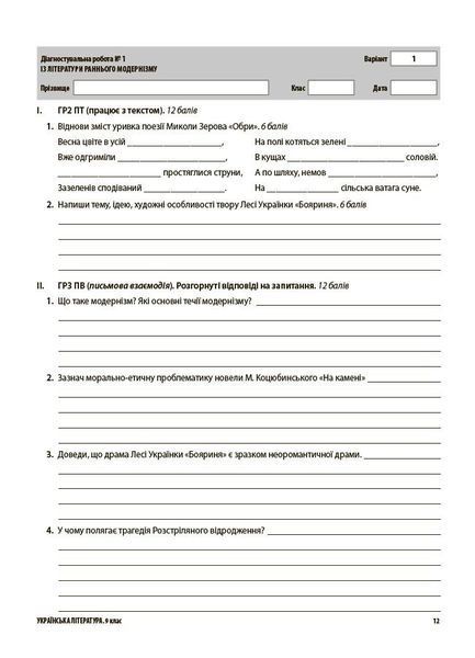 9 клас НУШ. Українська література. Усі діагностувальні роботи. (Куцінко О.Г.), Основа 9786170044464 фото