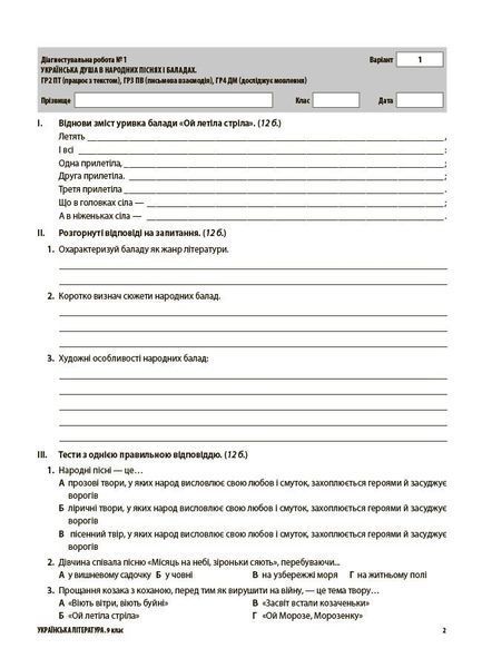 9 клас НУШ. Українська література. Усі діагностувальні роботи. (Куцінко О.Г.), Основа 9786170044471 фото