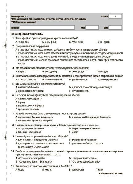 9 клас НУШ. Українська література. Усі діагностувальні роботи. (Куцінко О.Г.), Основа 9786170044471 фото