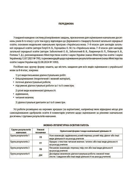 8 клас НУШ. Українська мова. Усі діагностувальні роботи. (Коновалова М.В., Фефілова Г.Є.), Основа 9786170043351 фото