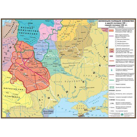 Карта Волинсько-Галицьке князівство в другій половині XIII- першій половині XIV ст. 145*108 ламінація, Інститут передових технологій IPT-286 фото