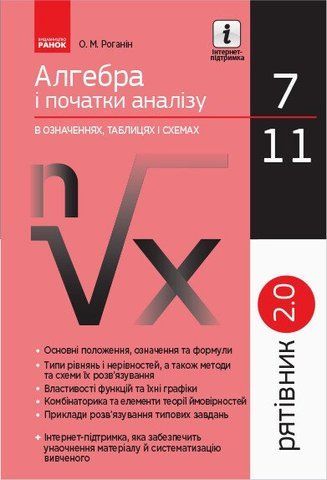 7 ~ 11 клас. Рятівник 2.0 Алгебра і початки аналізу в означеннях таблицях і схемах (Роганін О. М.), Ранок 9786170903419 фото