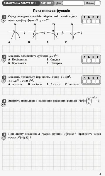 11 клас. Математика Зошит для оцінювання результатів навчання У 2 частинах Частина 1 Алгебра і початки аналізу (Корнієнко Т. Л., Фіготіна В. І.), Ранок 9786170954350 фото