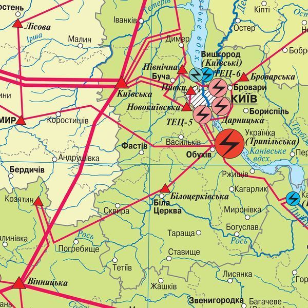Карта виробництво електроенергії України 160x110 см М 1:850 000 ламінована на планках, Інститут передових технологій IPT-386 фото