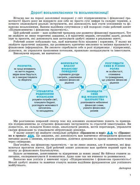 8 клас НУШ. Підприємництво і фінансова грамотність. Зошит для формувального та підсумкового оцінювання (Юхимович О. А.), Генеза 9786178370749 фото