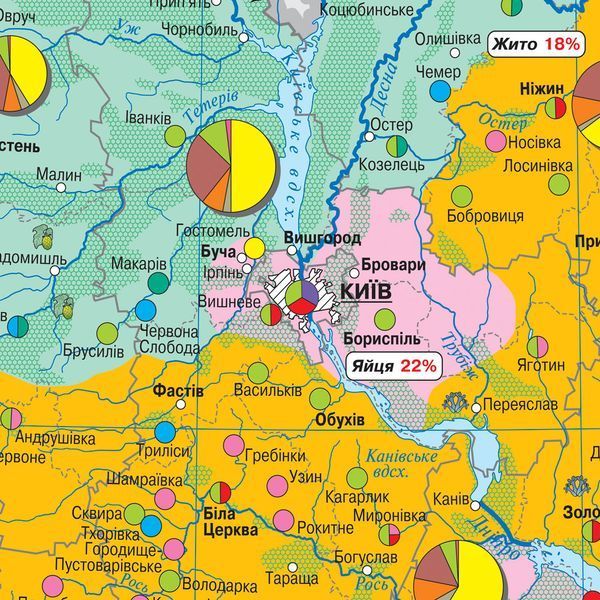 Карта сільське господарство і харчова промисловість України 160x110 см М 1:850 000 ламінована на планках, Інститут передових технологій IPT-366 фото