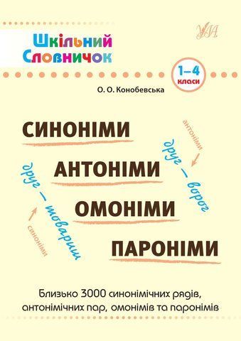1 - 4 класи. Шкільний словничок &mdash; Синоніми, антоніми, омоніми, пароніми. (Конобевська О. О.), УЛА 9789662841848 фото