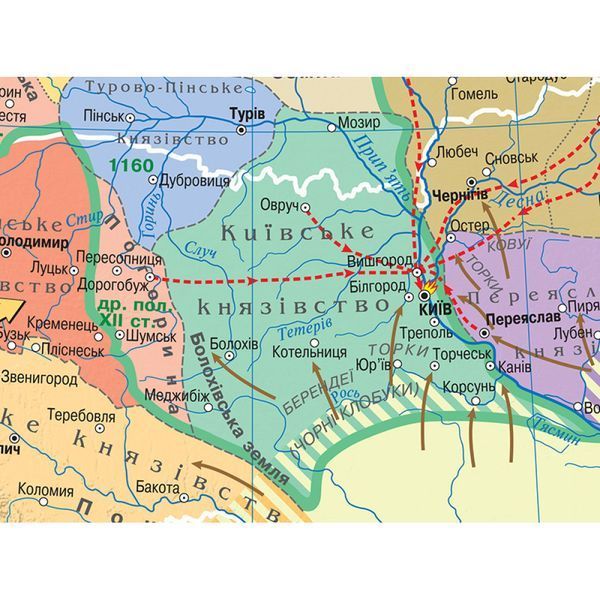Карта Київське Переяславське Чернігівське Волинське і Галицьке князівства в ХІІ ст 145*108 на планках, Інститут передових технологій IPT-296 фото