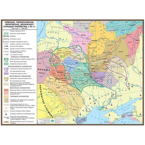 Карта Київське Переяславське Чернігівське Волинське і Галицьке князівства в ХІІ ст 145*108 ламінована, Інститут передових технологій IPT-295 фото