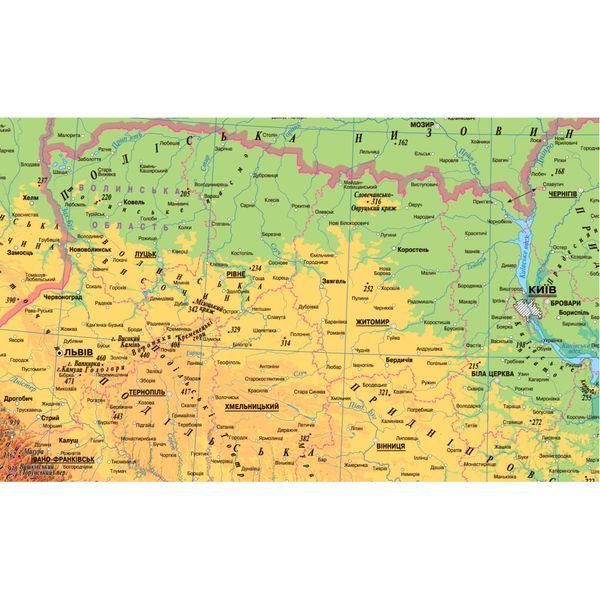 Карта України Фізична 65x45 см М1: 2 400 000 ламінований папір, Інститут передових технологій IPT-226 фото